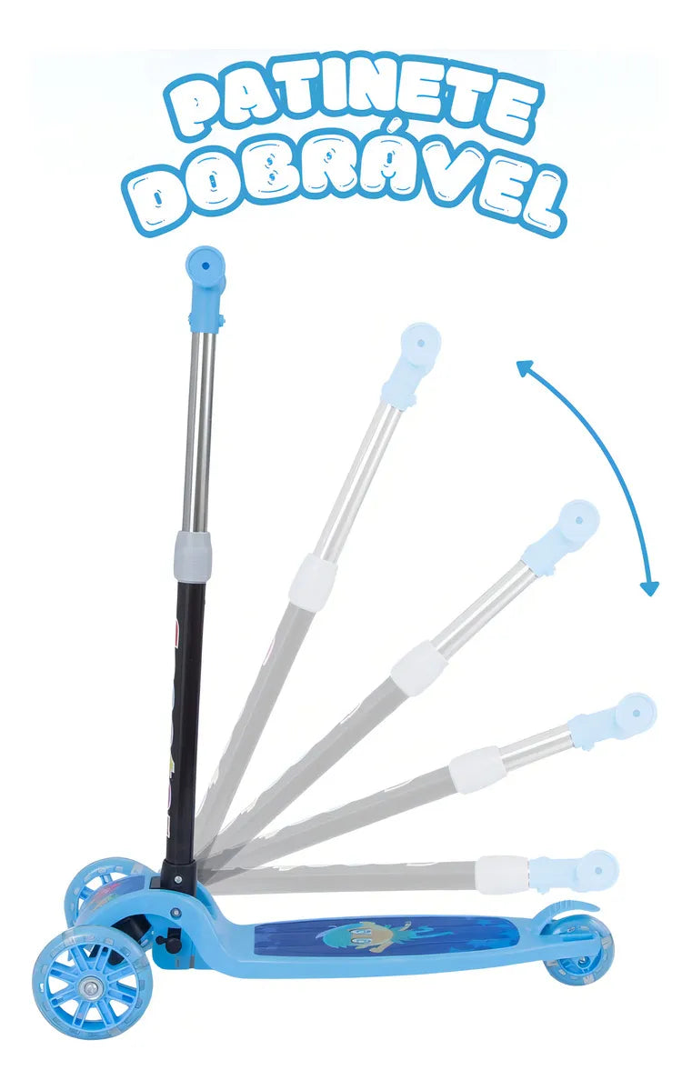 ATENTU Patinete Infantil 3 Rodas Com Led Dobrável Menino e Menina Cor Azul