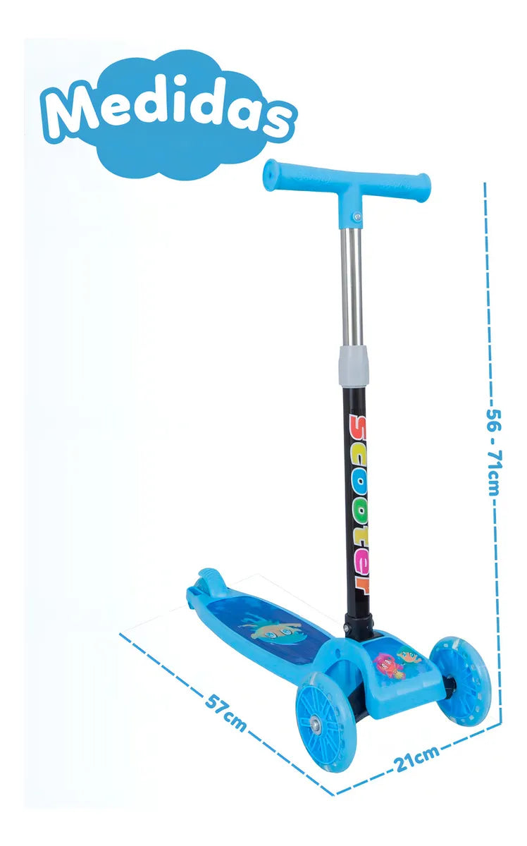 ATENTU Patinete Infantil 3 Rodas Com Led Dobrável Menino e Menina Cor Azul