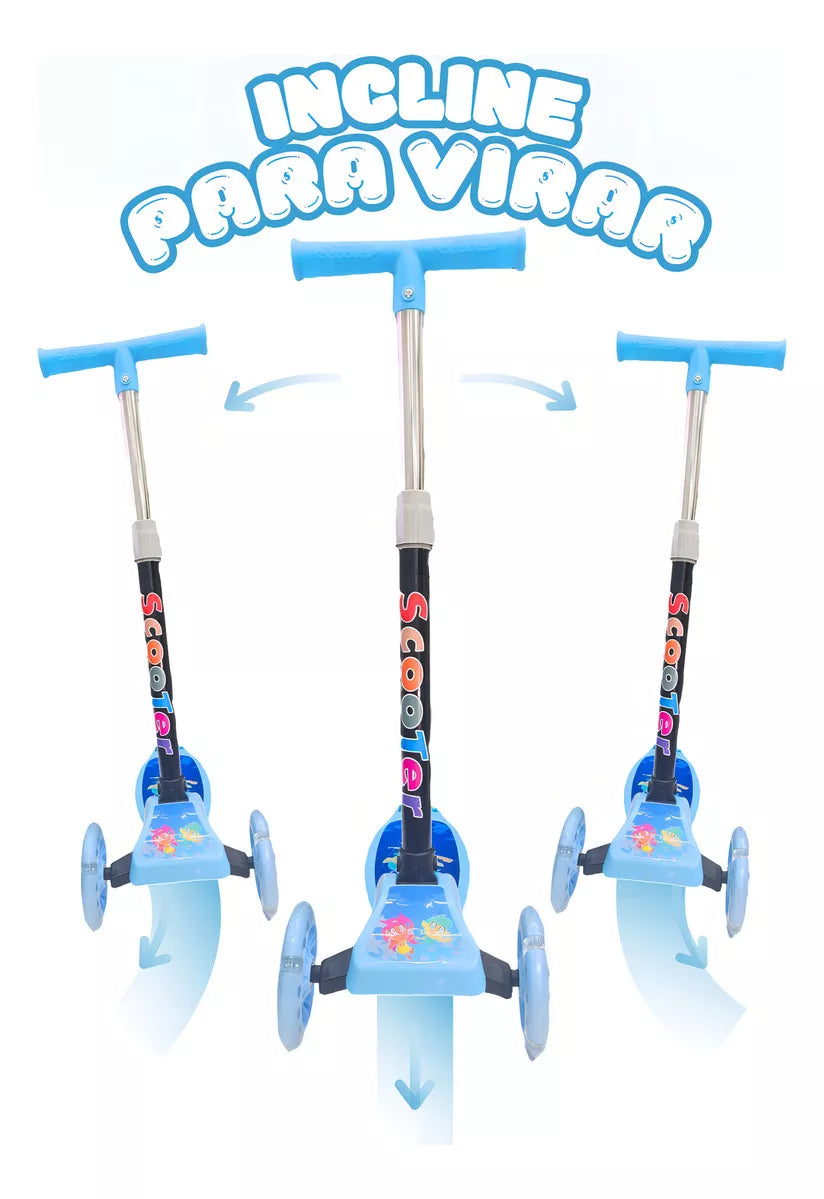 ATENTU Patinete Infantil 3 Rodas Com Led Dobrável Menino e Menina Cor Azul